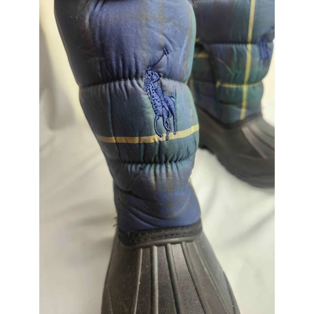 Polo Ralph Lauren Hamilten II Kids Snow Boots Size 10 Navy Plaid Large Pony Logo